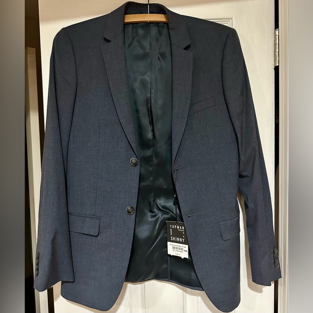 Size 34R Topman blue suit jacket. New with tags, never worn.